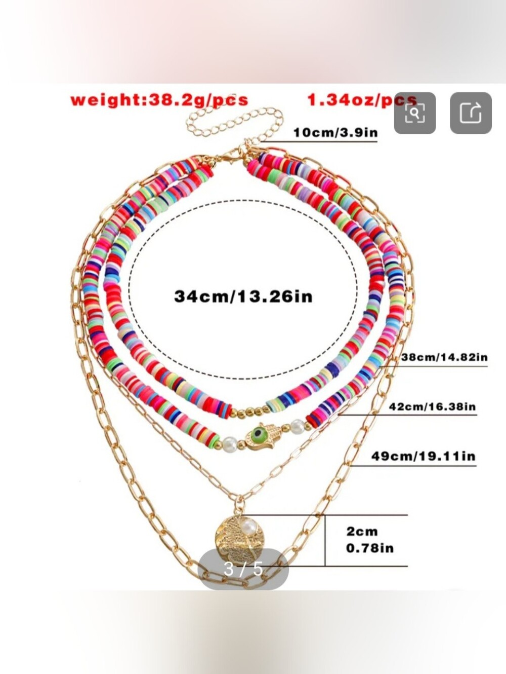 Multicolor Beaded Layered Necklace with Gold Chains - Picture 5 of 12
